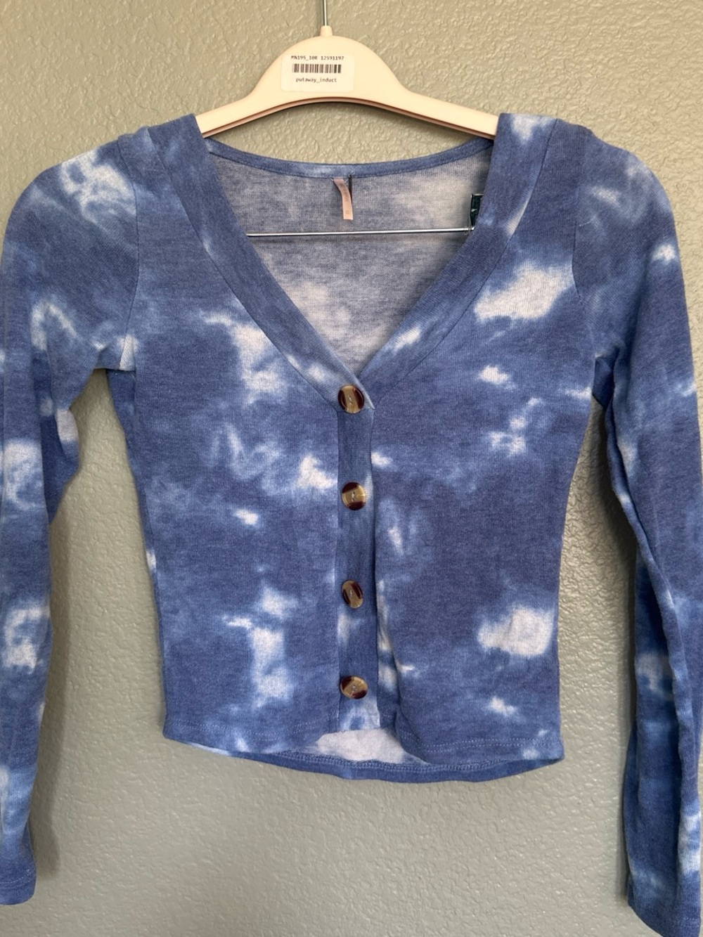 Blue Tie-Dye V-Neck Button Cardigan - Women